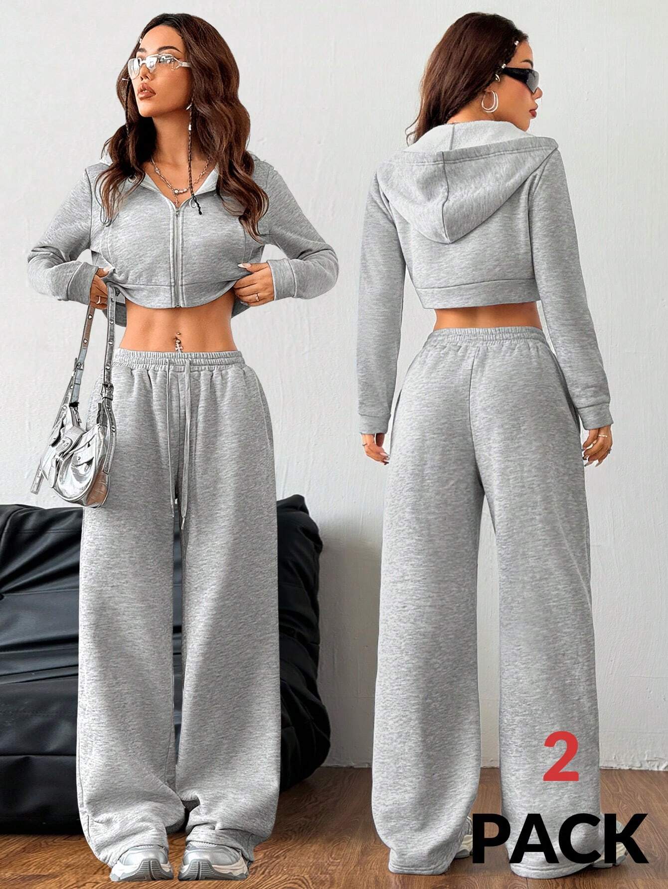 SXV Girls Essentials Stretchy Comfortable Sport Sweatshirt Coat And Wide Leg Sweatpants,2pcs