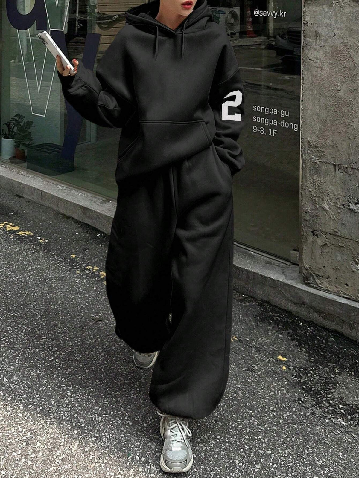 SXV Women Hooded Sweatshirt And Drawstring Hem Sweatpants Set, Casual