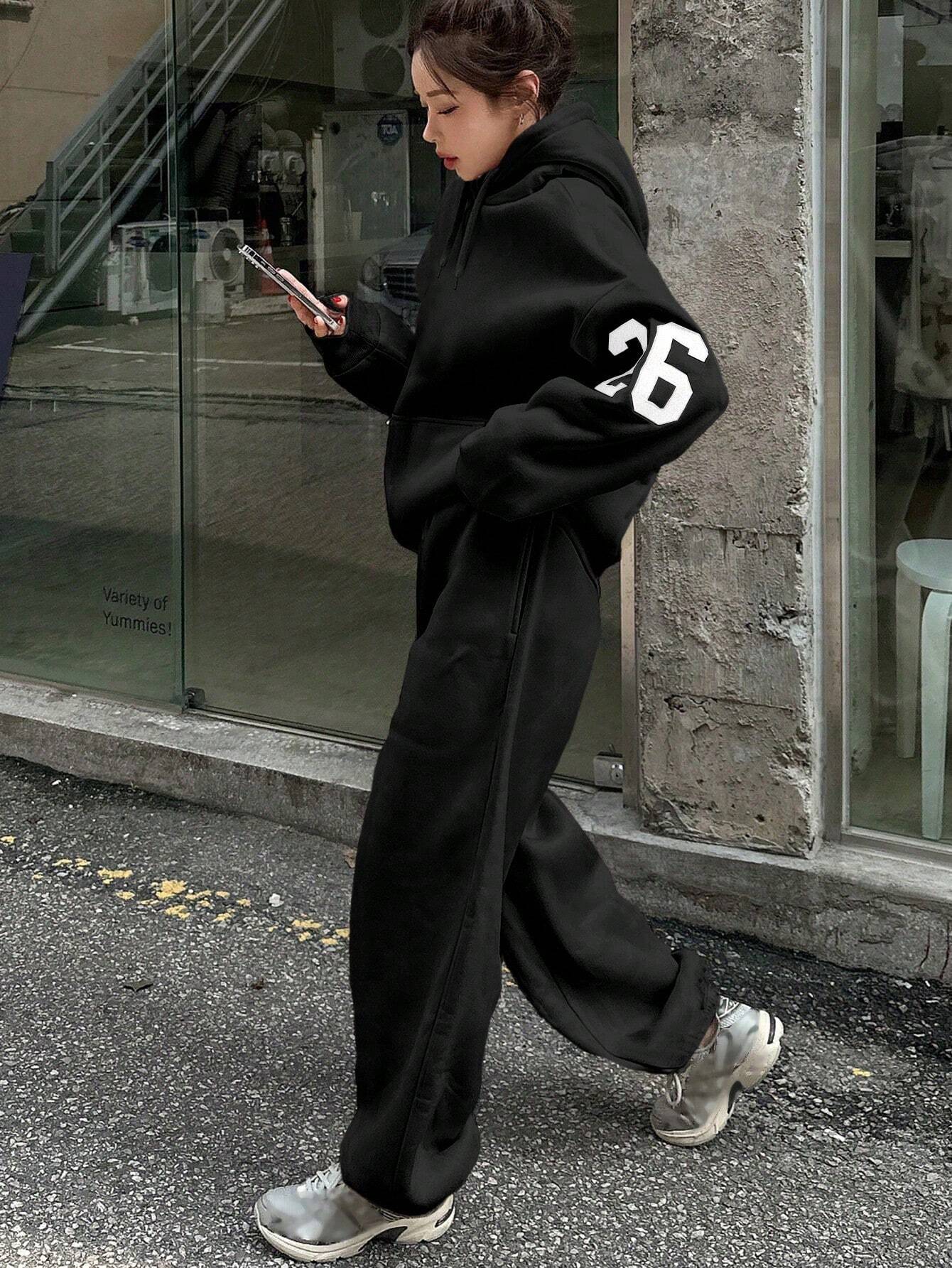 SXV Women Hooded Sweatshirt And Drawstring Hem Sweatpants Set