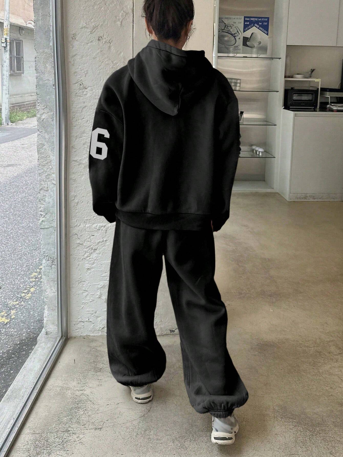 SXV Women Hooded Sweatshirt And Drawstring Hem Sweatpants Set, Casual