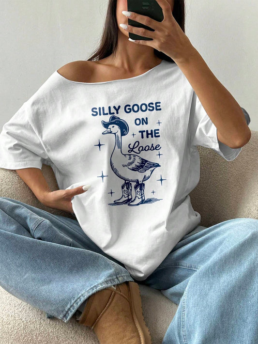 SXV Women's Asymmetrical Neck Loose T-Shirt Graphic Tees Women Tops