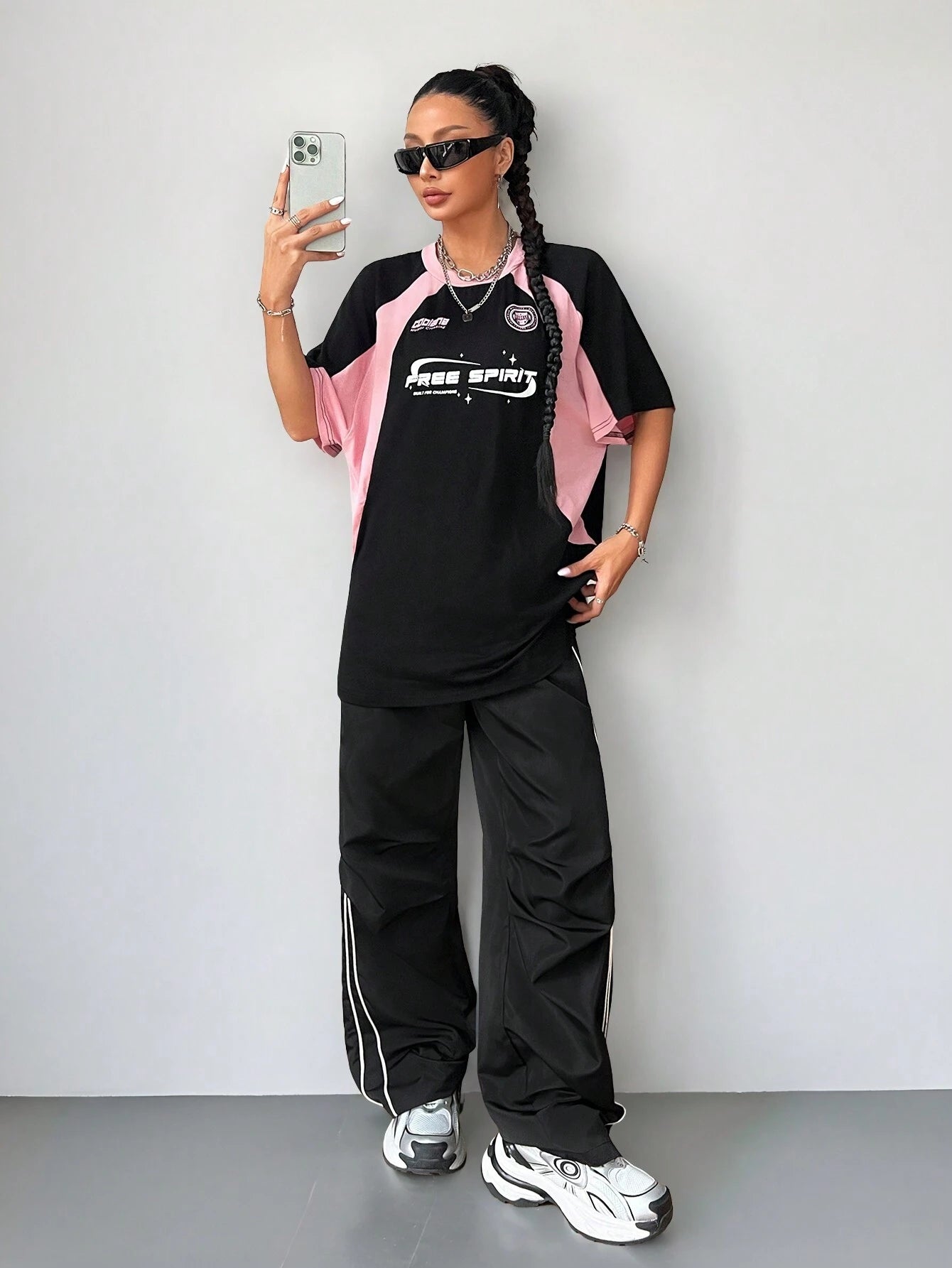 SXV 'free spirit’ Printed Cool Aesthetic Colorblocked Racing Oversized Baggy T-shirt