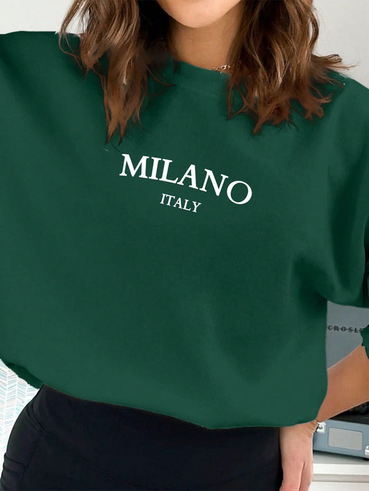 SXV Casual Minimalist Milano Print Pattern Round Neck Long Sleeve Loose Women Sweatshirt Autumn And Winter