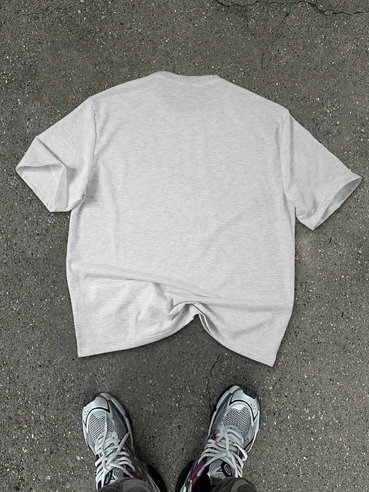 SXV Grey Men's Casual Round Neck Short Sleeve Minimalist Top, Daily Wear Tee