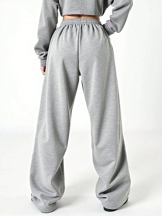 SXV Tween Girls Grey Casual Sweatpants With Butterfly Print, Y2K Straight Leg Loose Pants, Warm And Cozy For Autumn
