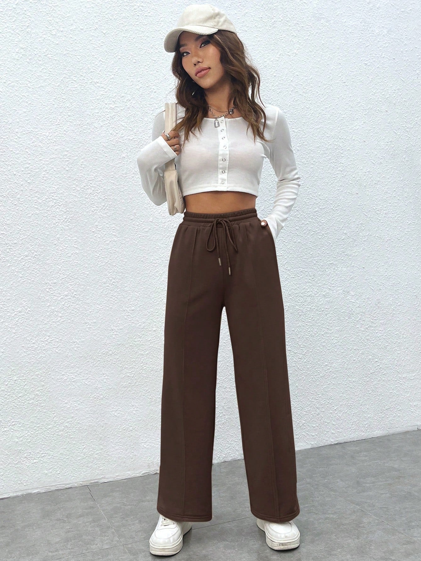 SXV Drawstring Waist Wide Leg Spring Black Sweatpants