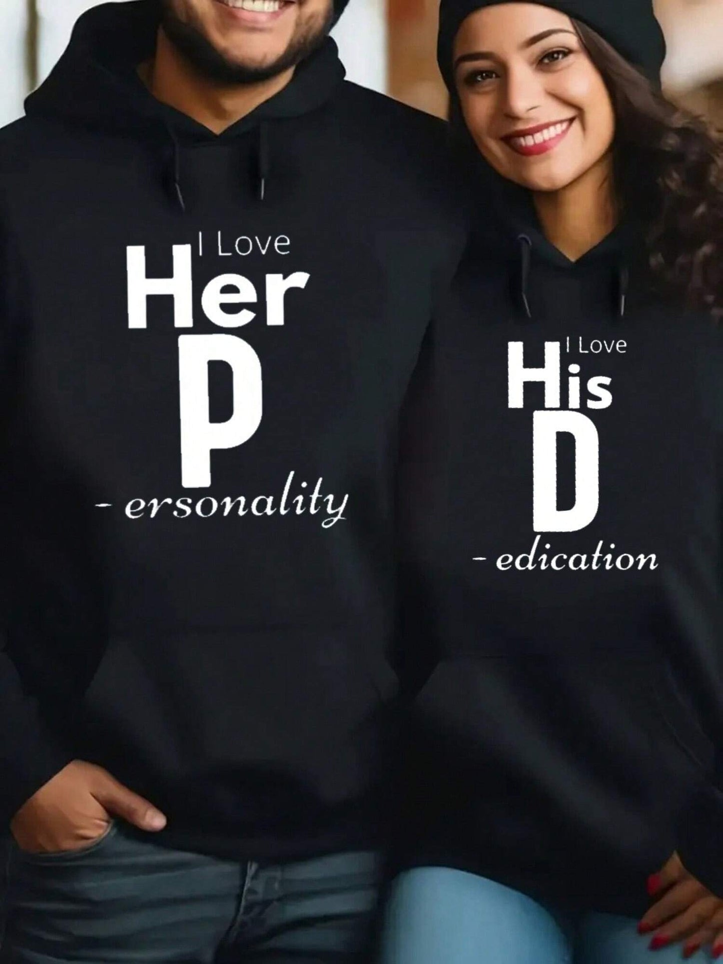 SXV I Love Her Matching Couple Hoodie-Casual Long Sleeve Pullover With Kangaroo Pocket, 100% Polyester Fiber, Perfect Valentine'S Day Gift