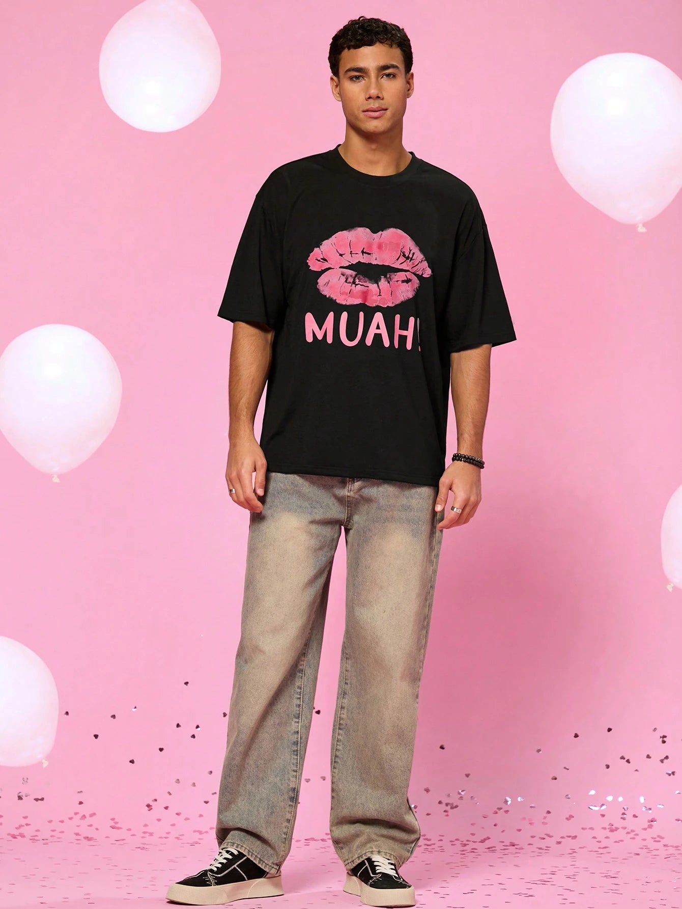 SXV 'MUAH!’ Printed Cool Aesthetic Oversized Baggy T-shirt
