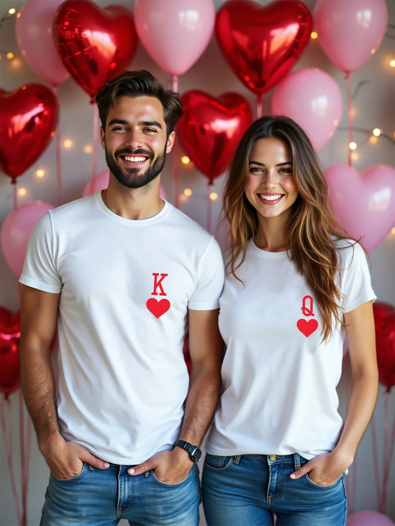 SXV Casual Loose Fit Valentine's Day Round Neck Queen Couple T-Shirt, Suitable For Summer