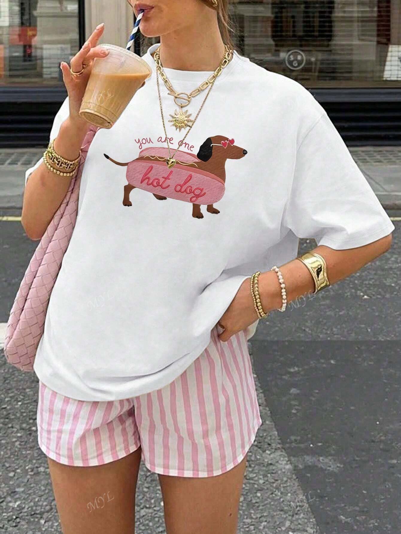 SXV 'hot dog’ Printed Cool Aesthetic Oversized Baggy T-shirt