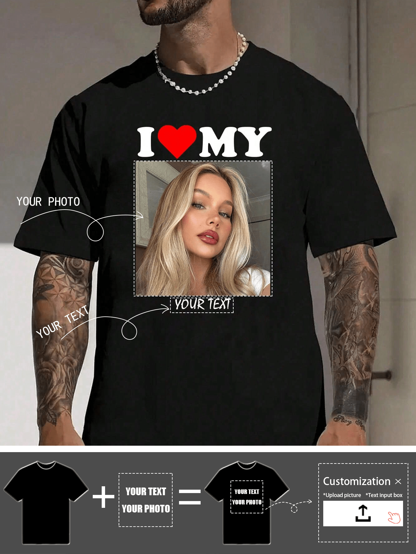 SXV Customized Personalized Boyfriend Style Men's Loose Short Sleeve T-Shirt, Personalize With Your Own Photo Customizable Tee To Design T-Shirt For Party, Team, Couple Matching