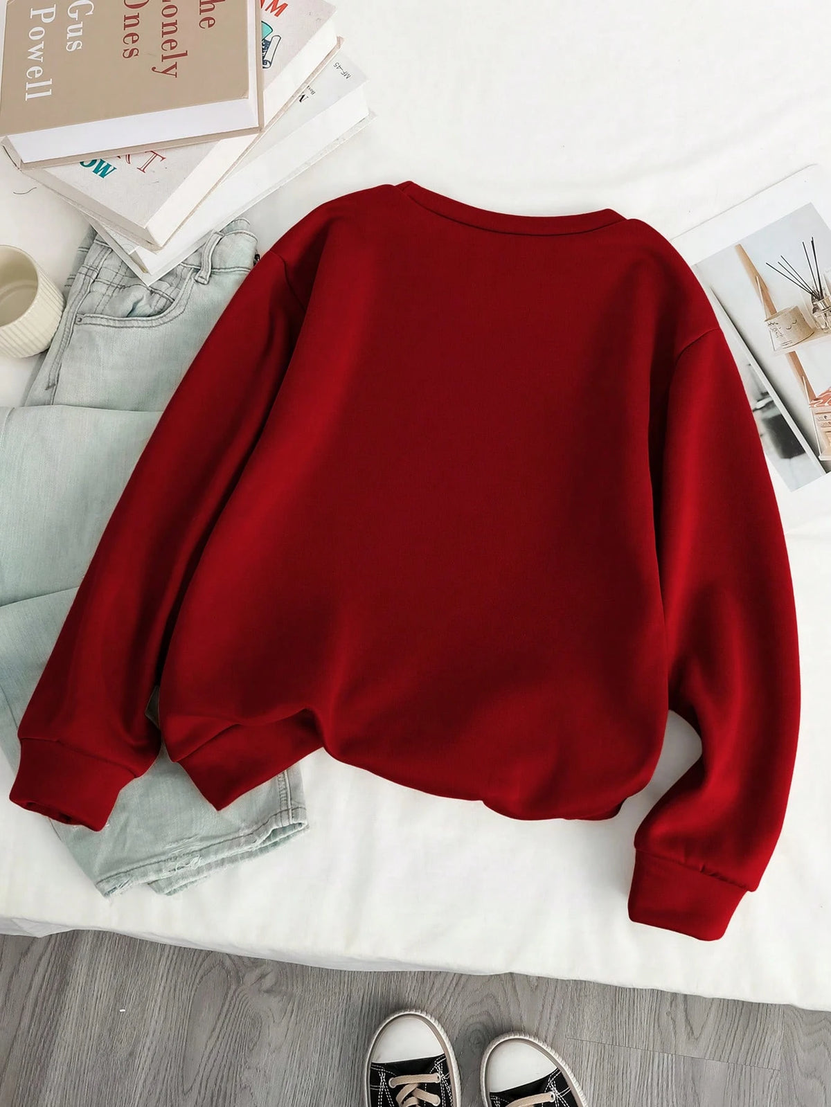 SXV Tween Girl Bow & Letter Print Crew Neck Long Sleeve Sweatshirt