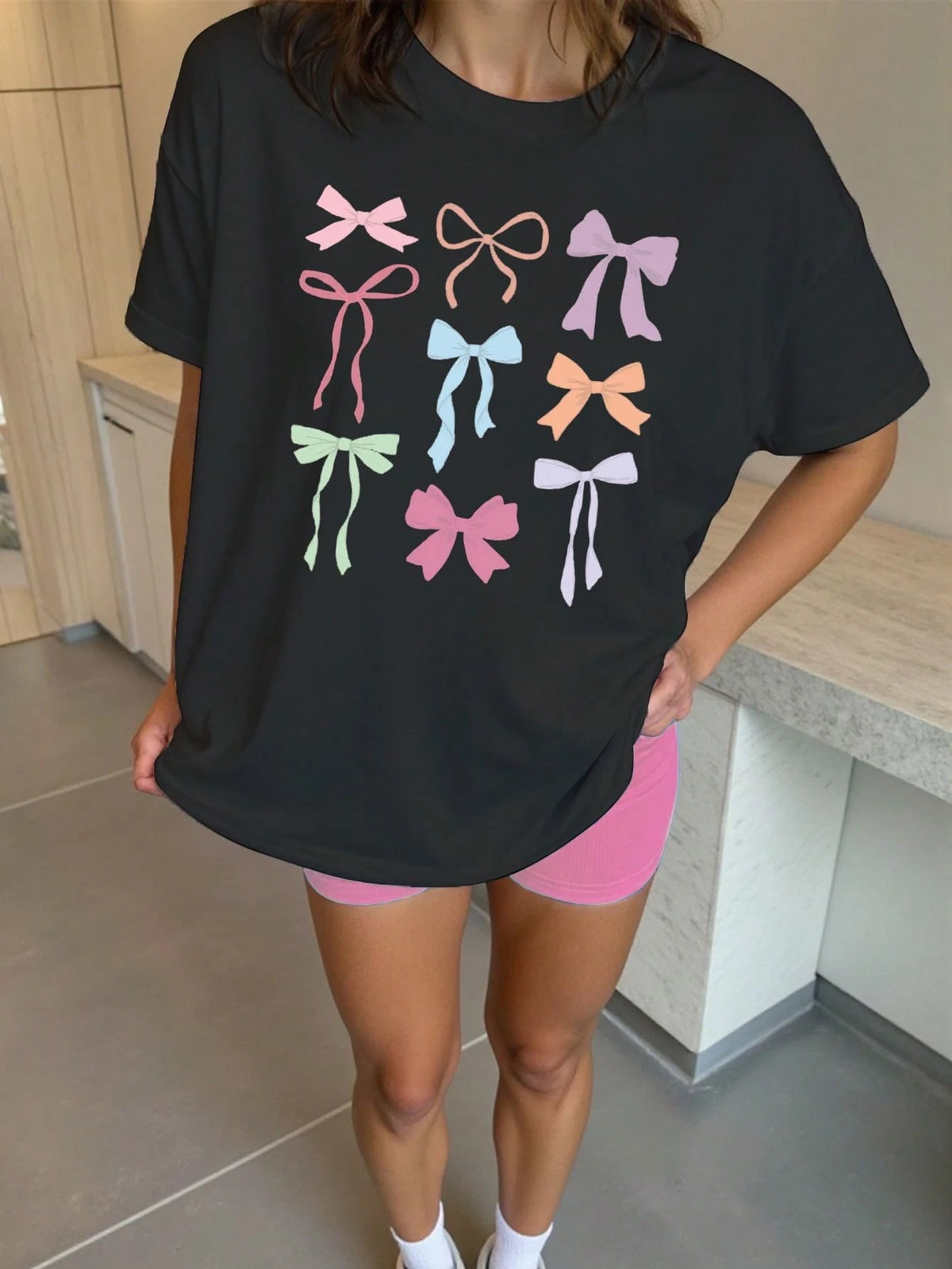 SXV 'bows’ Printed Cool Aesthetic Oversized Baggy T-shirt