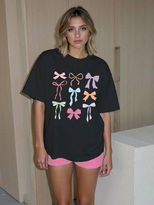 SXV 'bows’ Printed Cool Aesthetic Oversized Baggy T-shirt