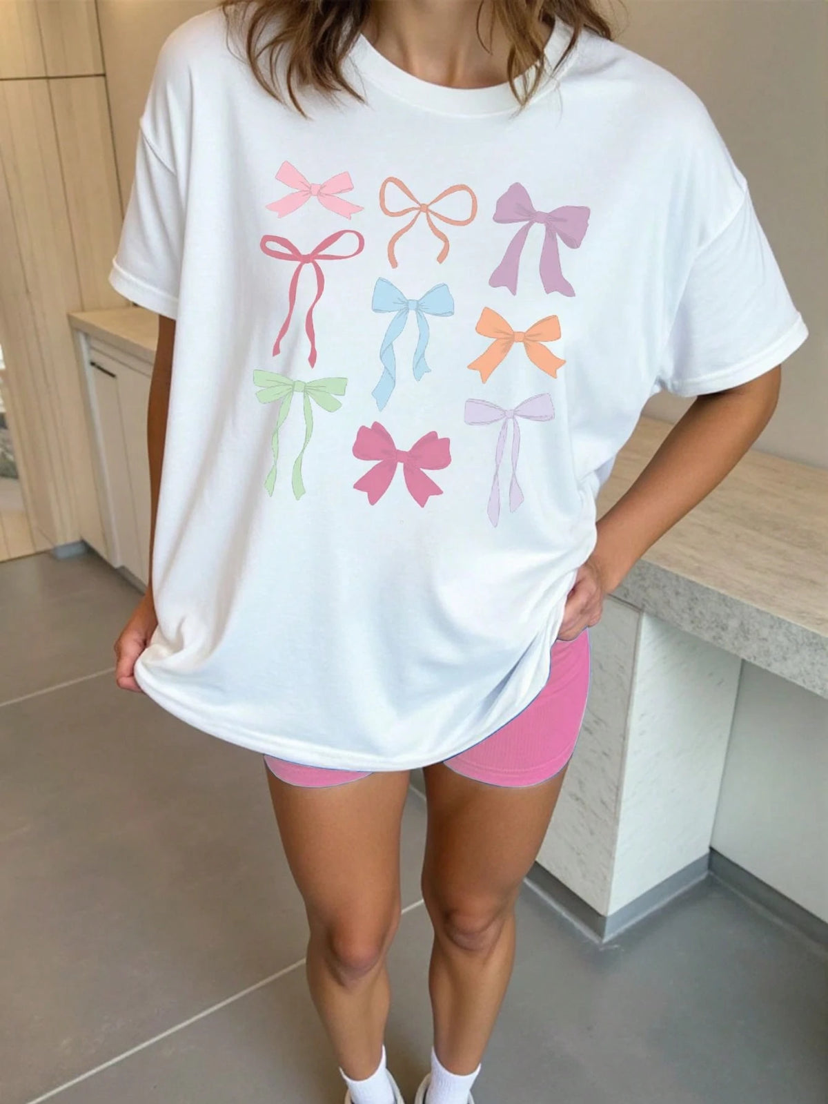SXV 'bows’ Printed Cool Aesthetic Oversized Baggy T-shirt
