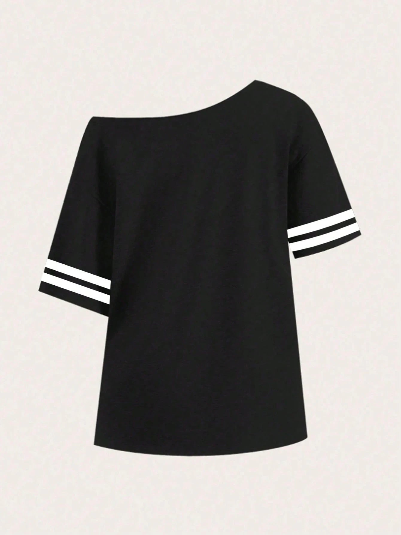 SXV American Sports Style Black And White Color Matching Slant Shoulder New York English Plus Numbers Rugby Women's T-Shirt
