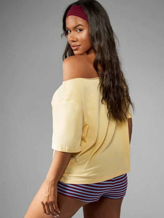 SXV Flower Print Off The Shoulder T-Shirt