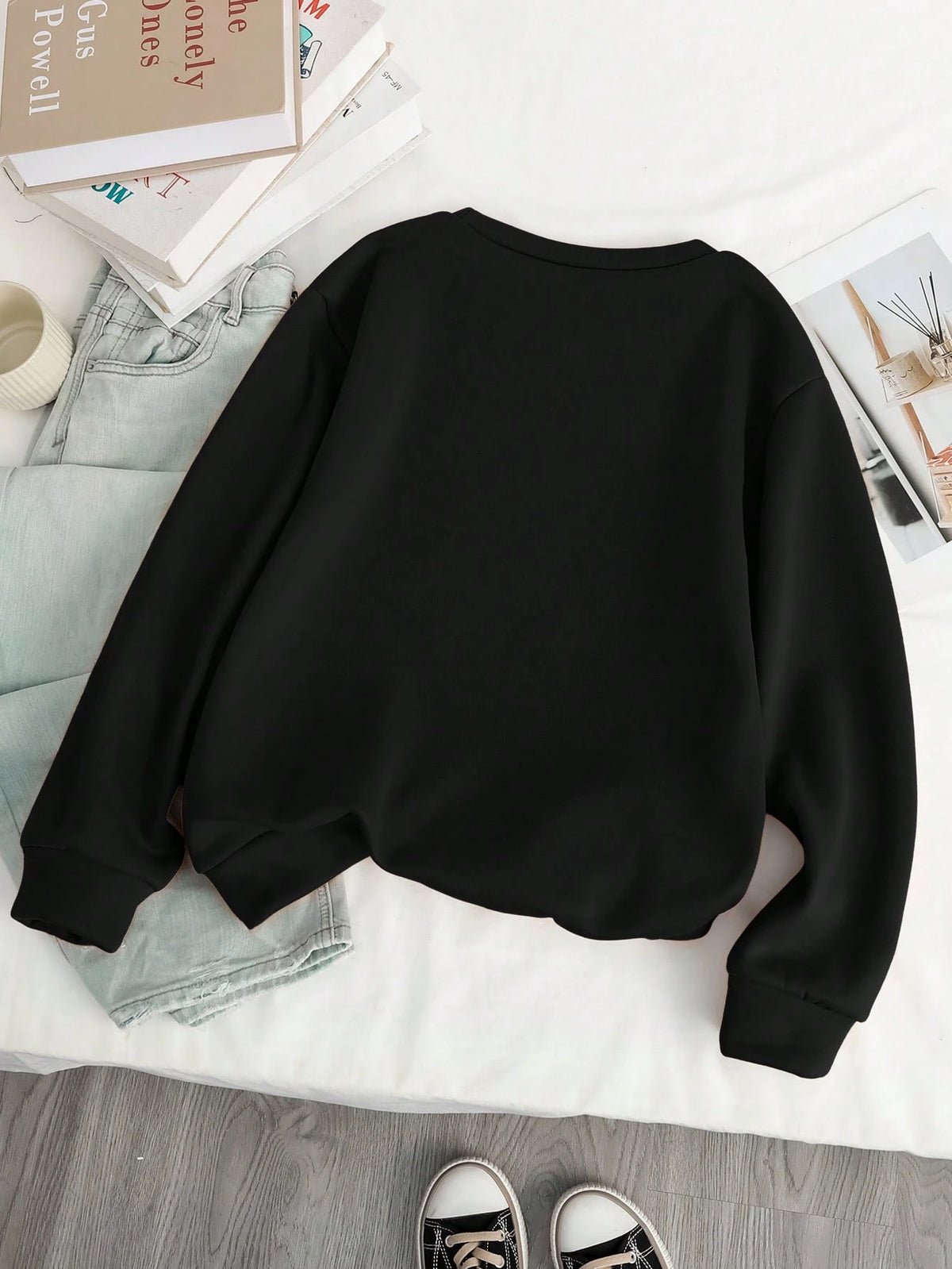 SXV Tween Girl Bow & Letter Print Crew Neck Long Sleeve Sweatshirt