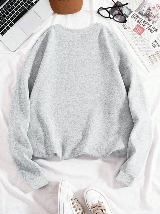 SXV Cute Dog Graphic Oversized Crew Neck Long Sleeve Sweatshirt