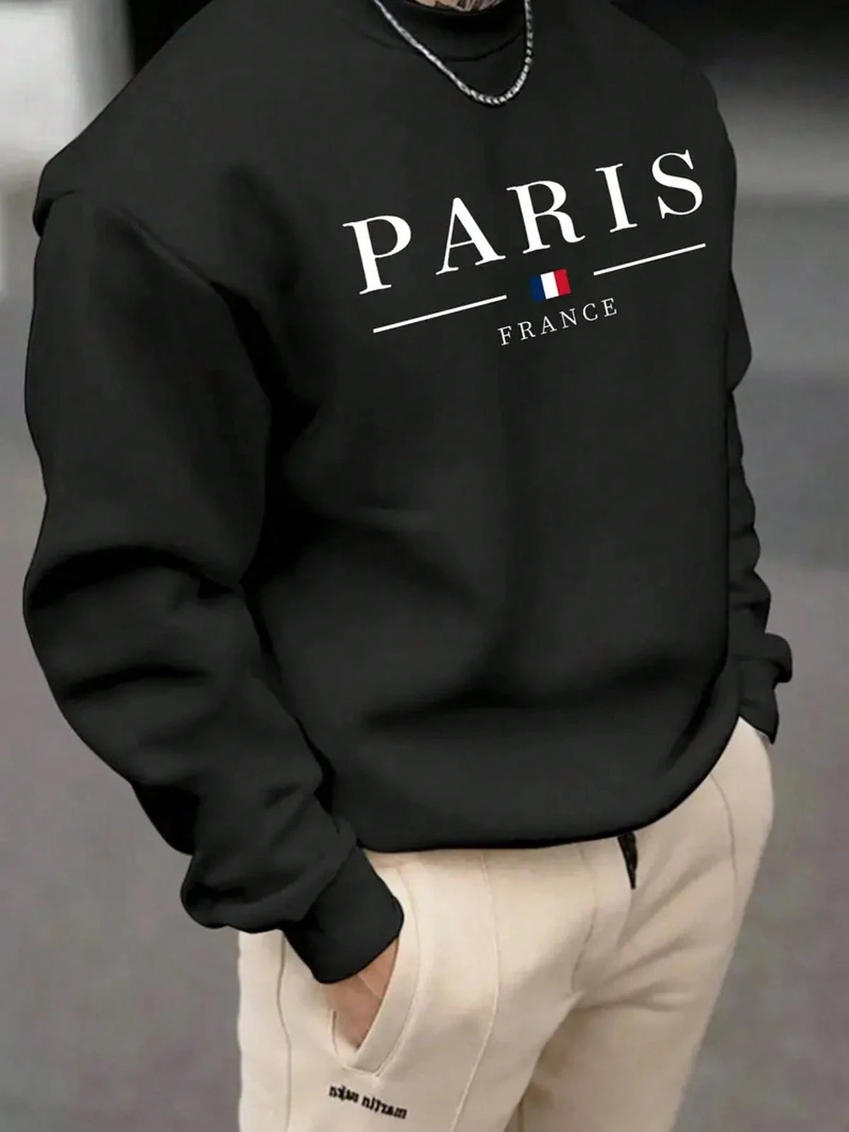 SXV Men's Casual Versatile Printed Crew Neck Sweatshirt Paris Vibe