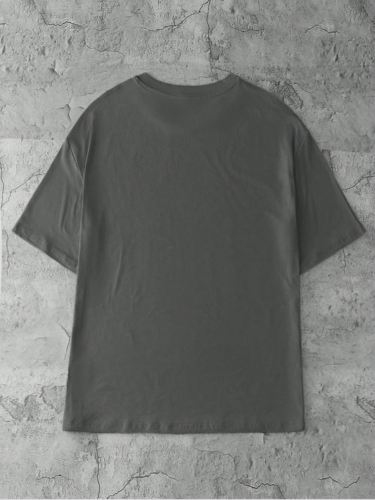 SXV Mountain & Letter Print Round Neck Oversized T-Shirt