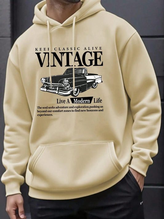 SXV Men's Casual Vintage Car & Slogan Graphic Hoodie Sweatshirt