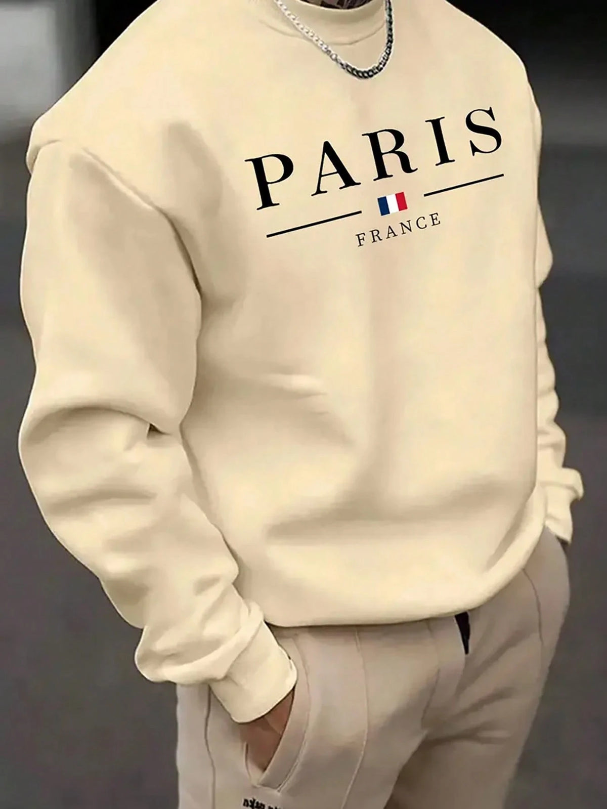 SXV Men's Casual Versatile Printed Crew Neck Sweatshirt Paris Vibe