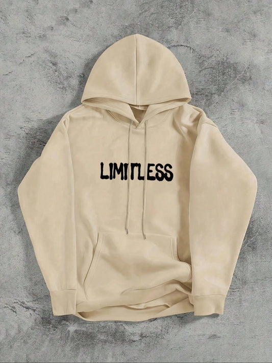 SXV LIMITLESS Men's Letter Print Long Sleeve Drawstring Pocket Hoodie Sweatshirt, Fall
