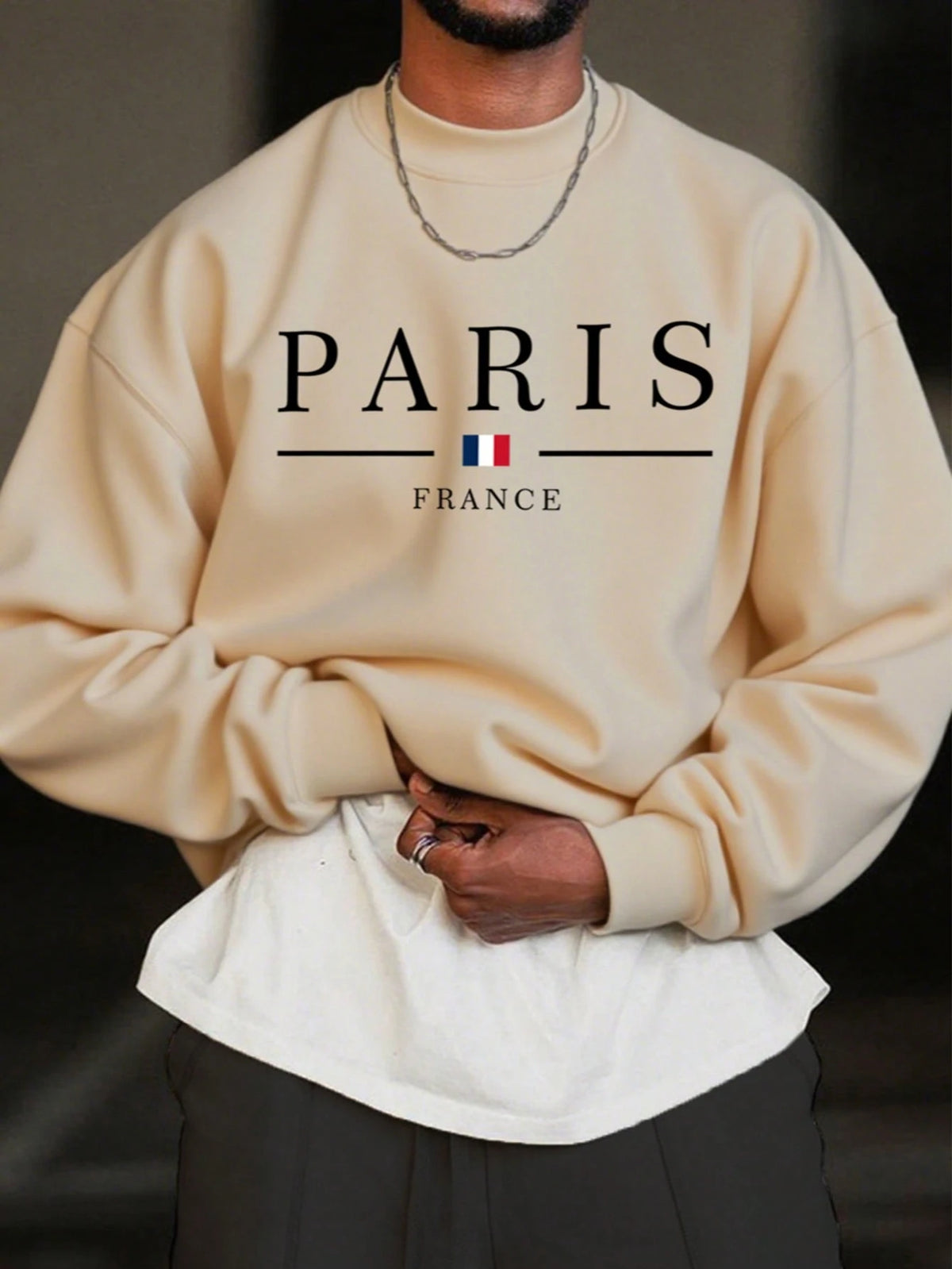 SXV Men's Casual Versatile Printed Crew Neck Sweatshirt Paris Vibe