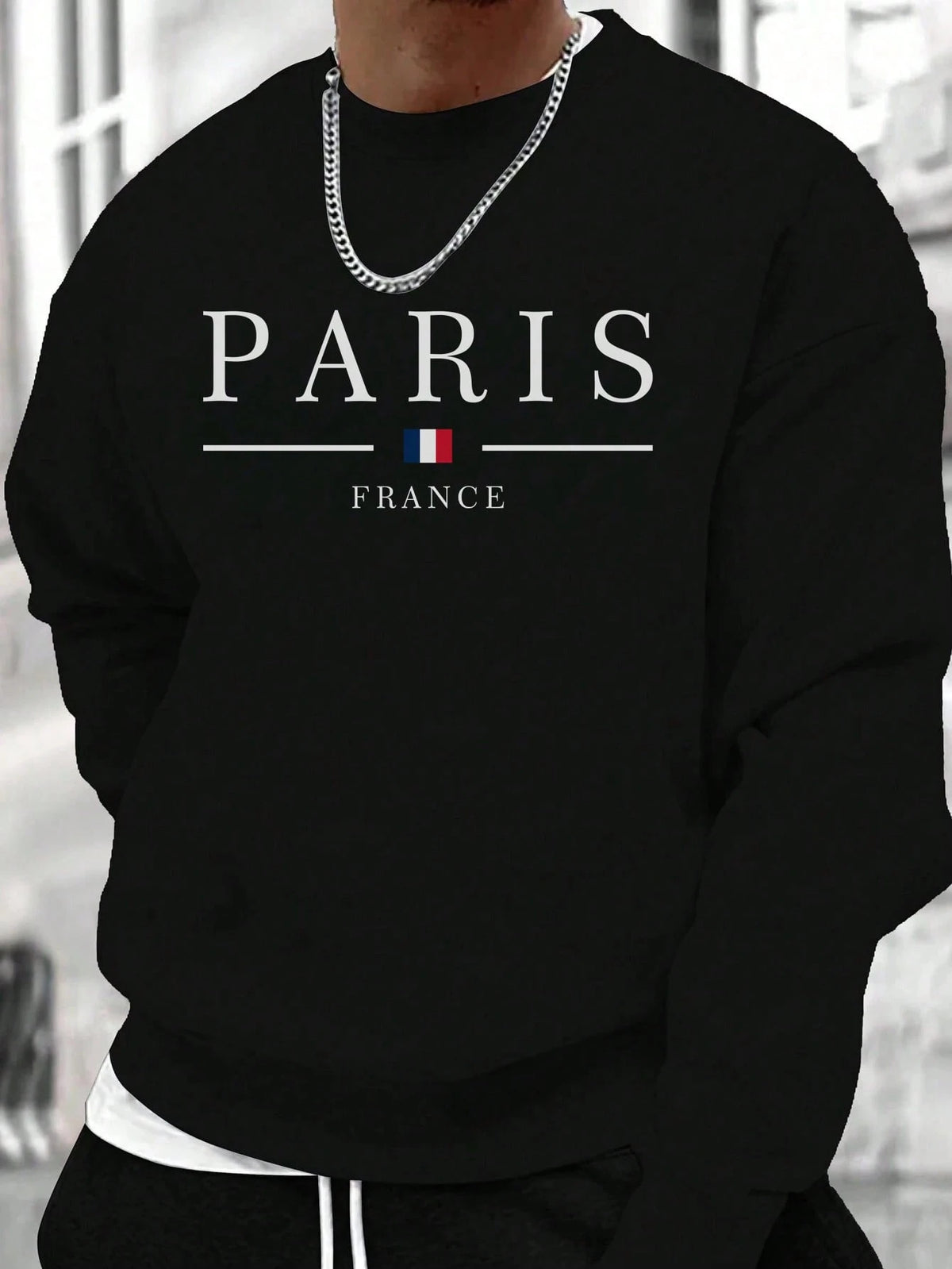 SXV Men's Casual Versatile Printed Crew Neck Sweatshirt Paris Vibe