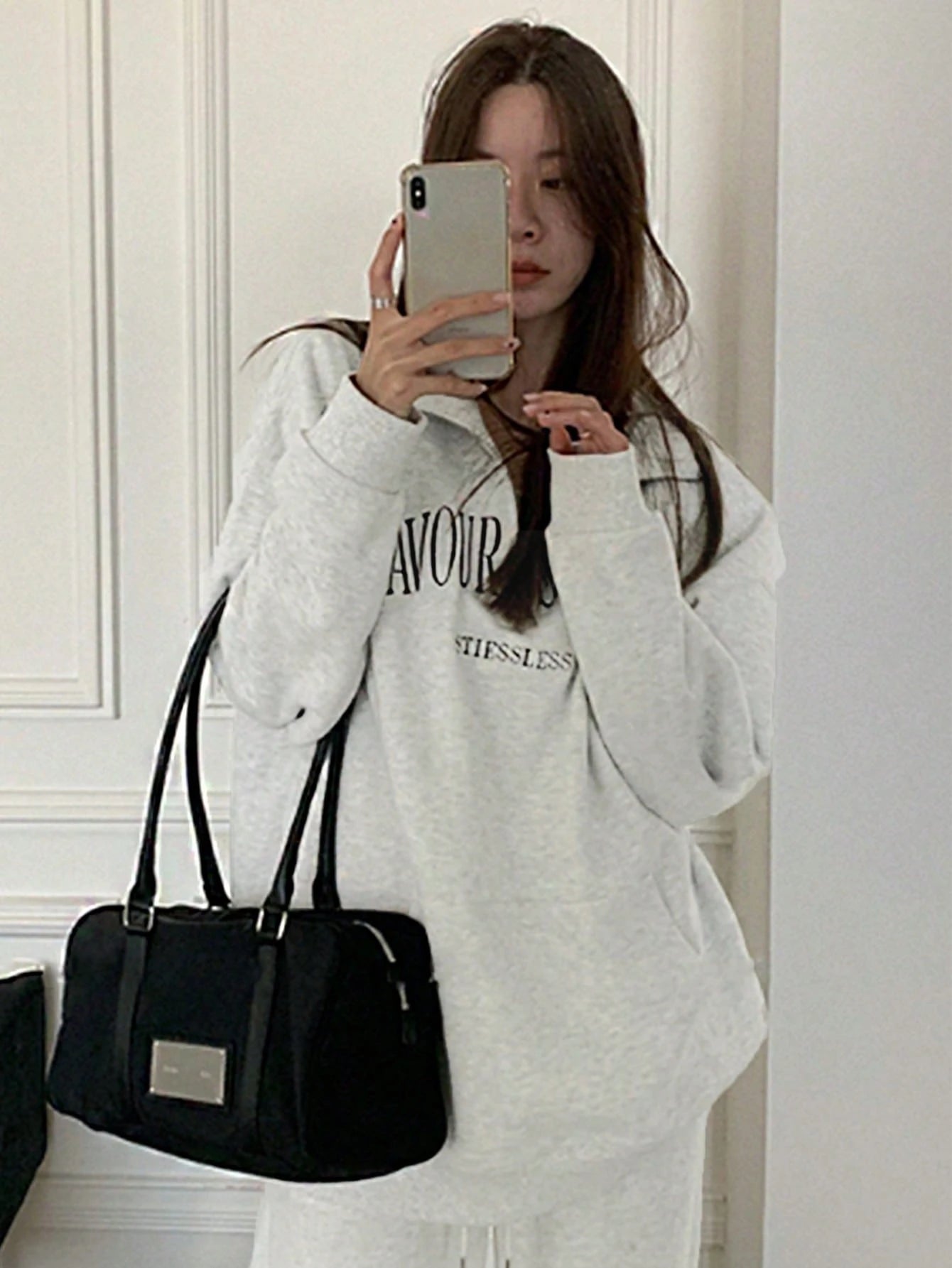 SXV Favour printed half zip up Women's Solid Color Long Sleeve Loose Fit Pullover Sweatshirt