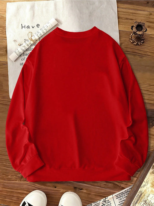 SXV Women's Casual Fashion Minimalist Versatile Loose Fit Round Neck Christmas Pattern Sweatshirt