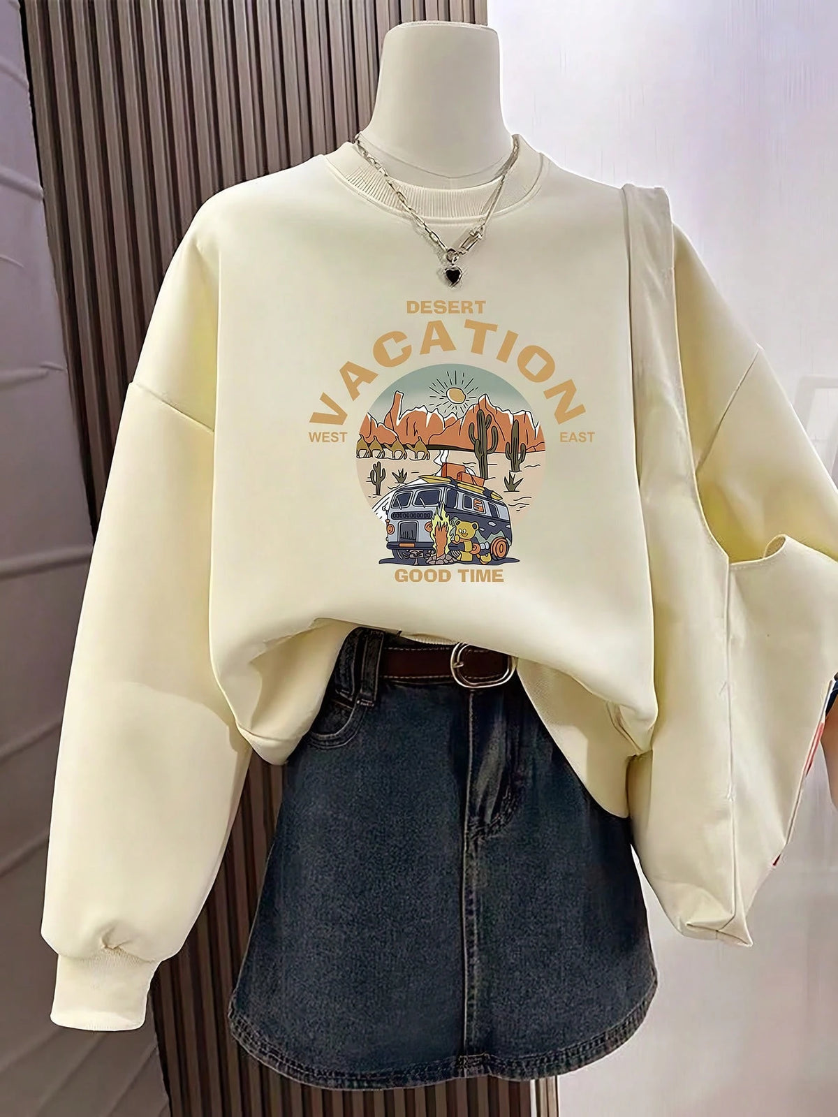 SXV Women's Casual Long Sleeve Crew Neck Sweatshirt, Printed Pattern, Soft & Comfortable Fabric