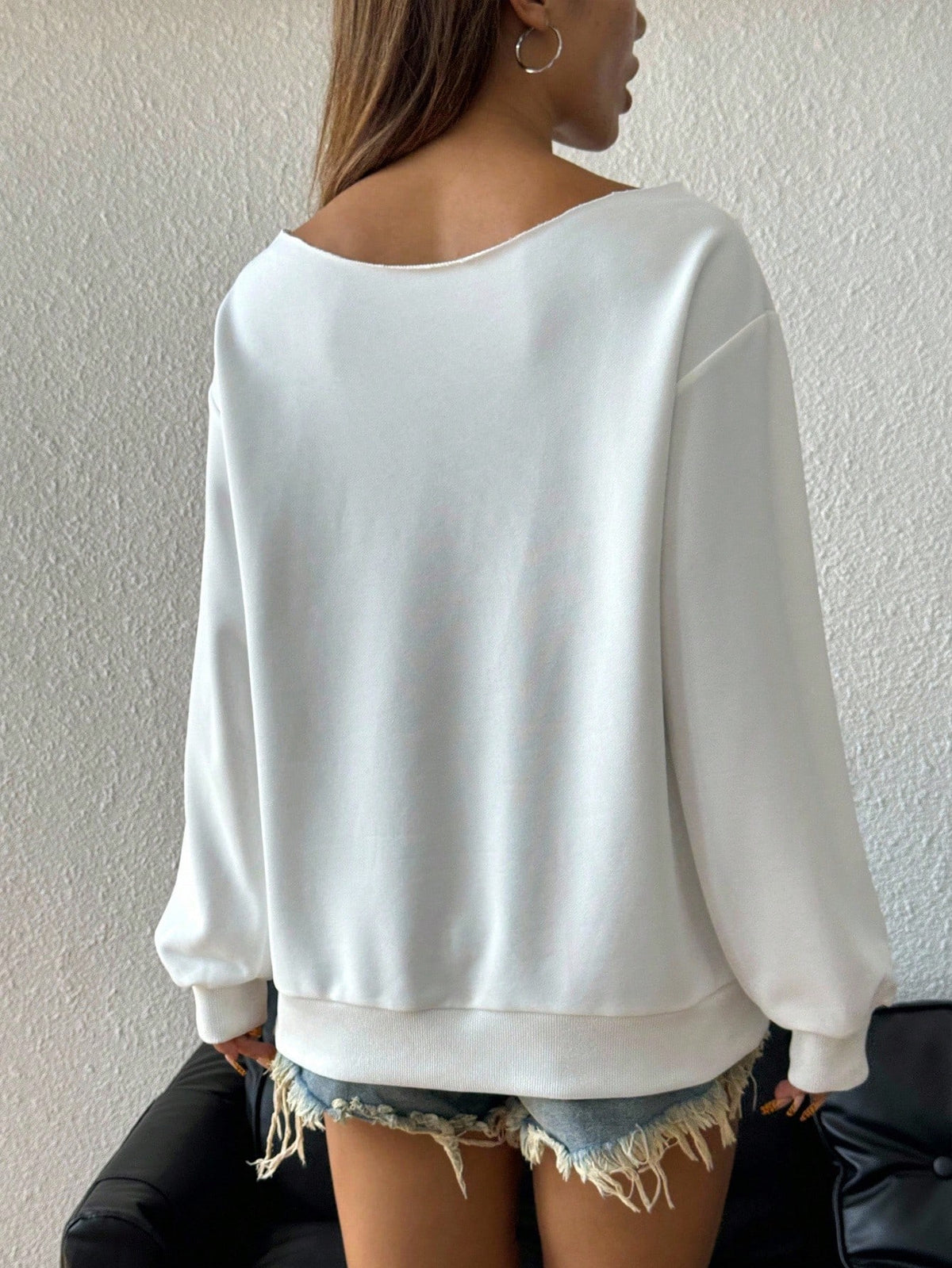 SXV Women's Autumn Open Shoulder Red Oversized Sweatshirt