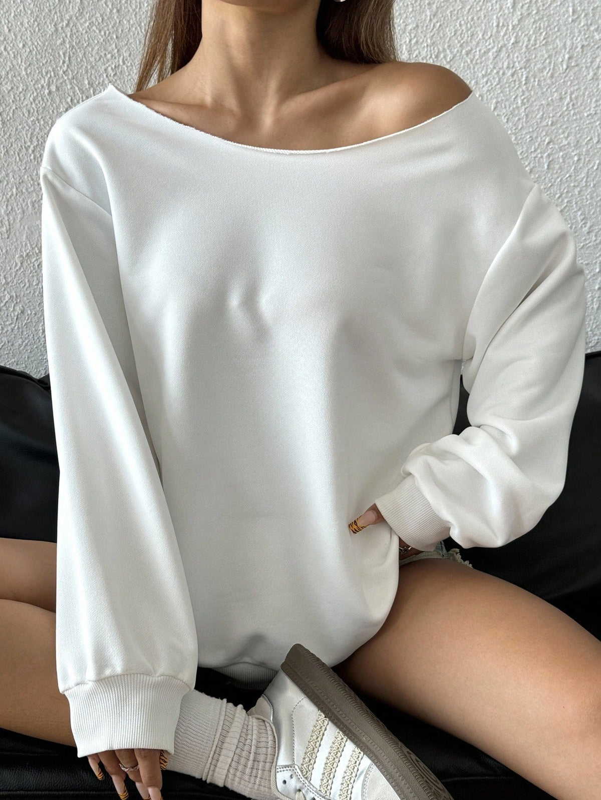 SXV Women's Autumn Open Shoulder Red Oversized Sweatshirt