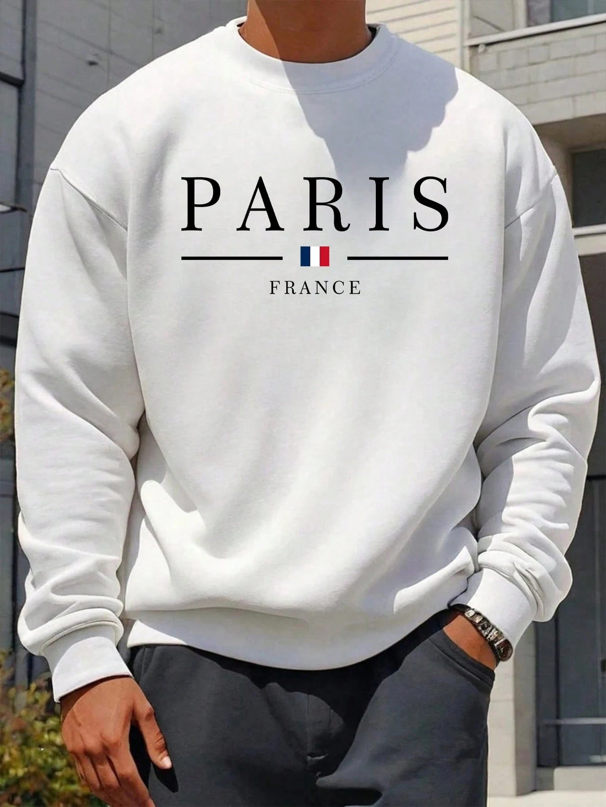 SXV Men's Casual Versatile Printed Crew Neck Sweatshirt Paris Vibe