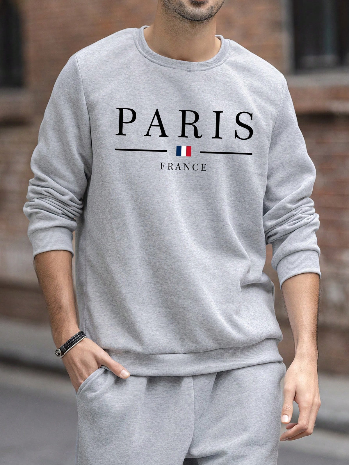 SXV Men's Casual Versatile Printed Crew Neck Sweatshirt Paris Vibe