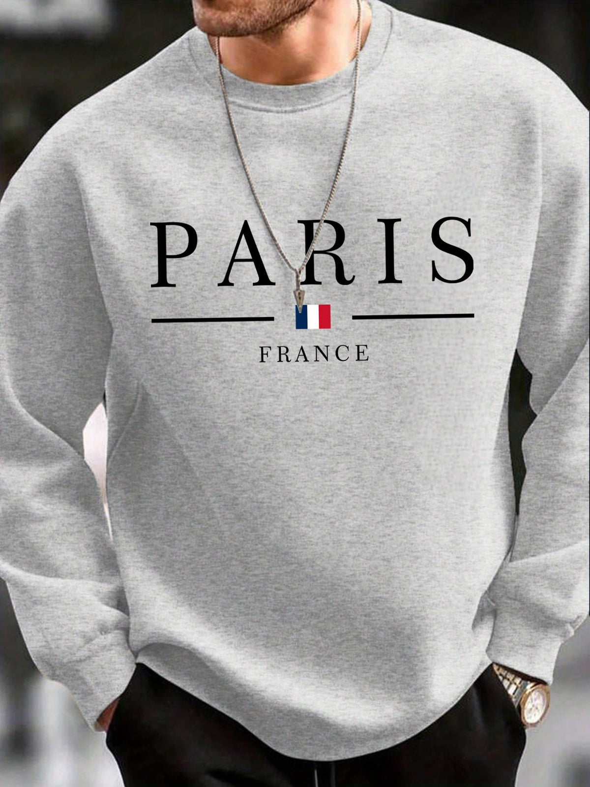 SXV Men's Casual Versatile Printed Crew Neck Sweatshirt Paris Vibe