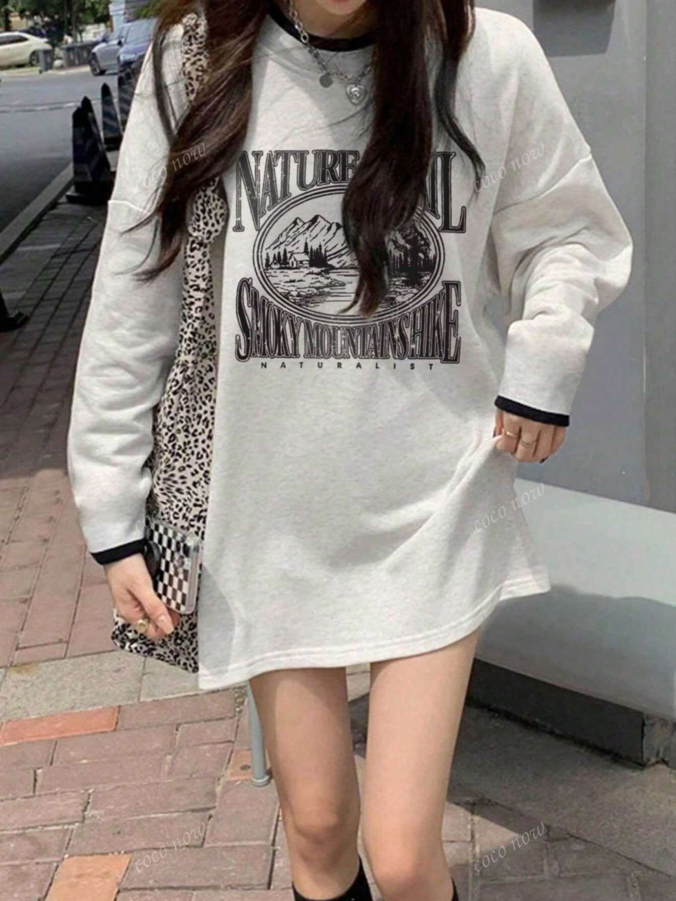 SXV Winter Women Oversized Casual Crew Neck Long Sleeve Kawaii Graphic T-Shirt Top