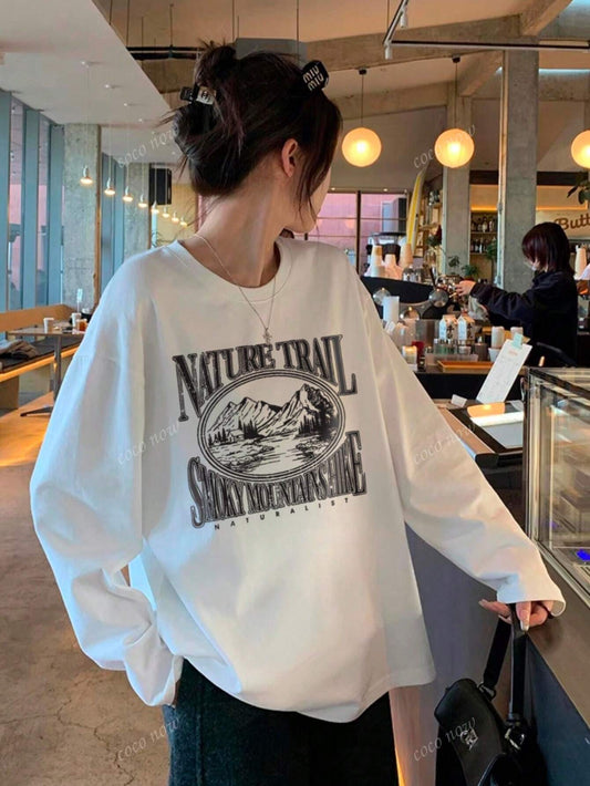 SXV Winter Women Oversized Casual Crew Neck Long Sleeve Kawaii Graphic T-Shirt Top