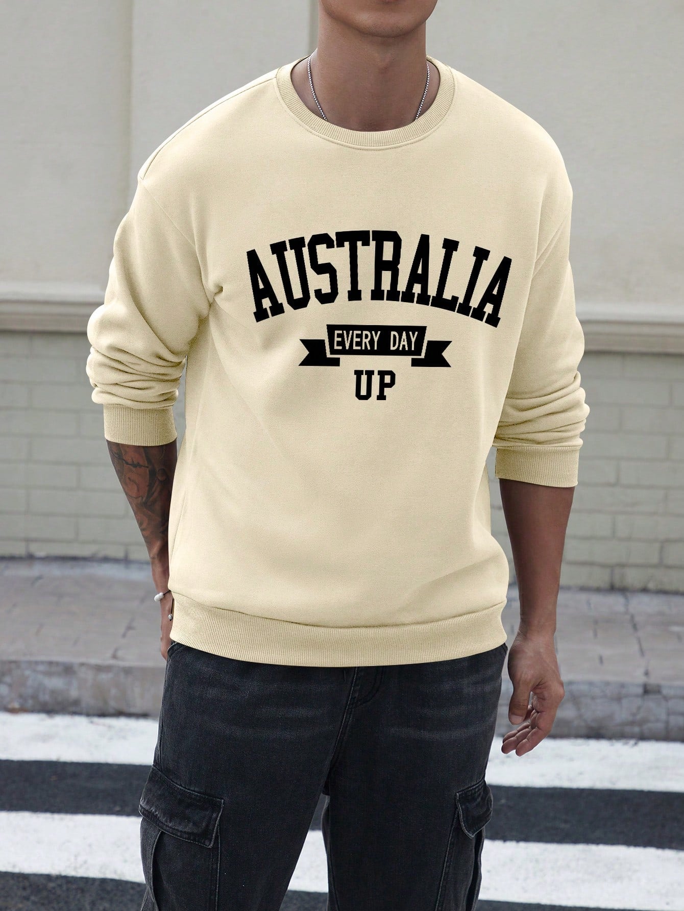 SXV Australia everyday up Men's Casual City Graphic Print Fleece Pullover Sweatshirt