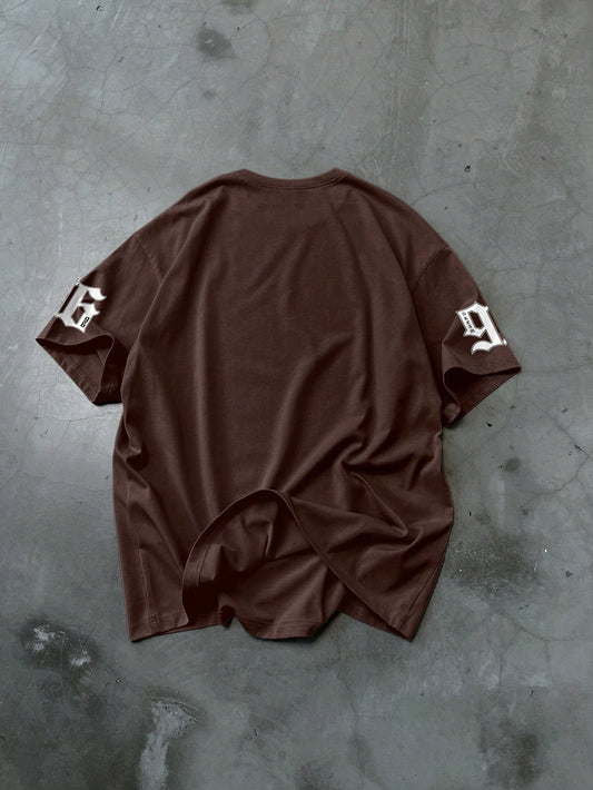 SXV DARK 96 Letter Print Cheongsam Pattern Round Neck Short Sleeve T-Shirt