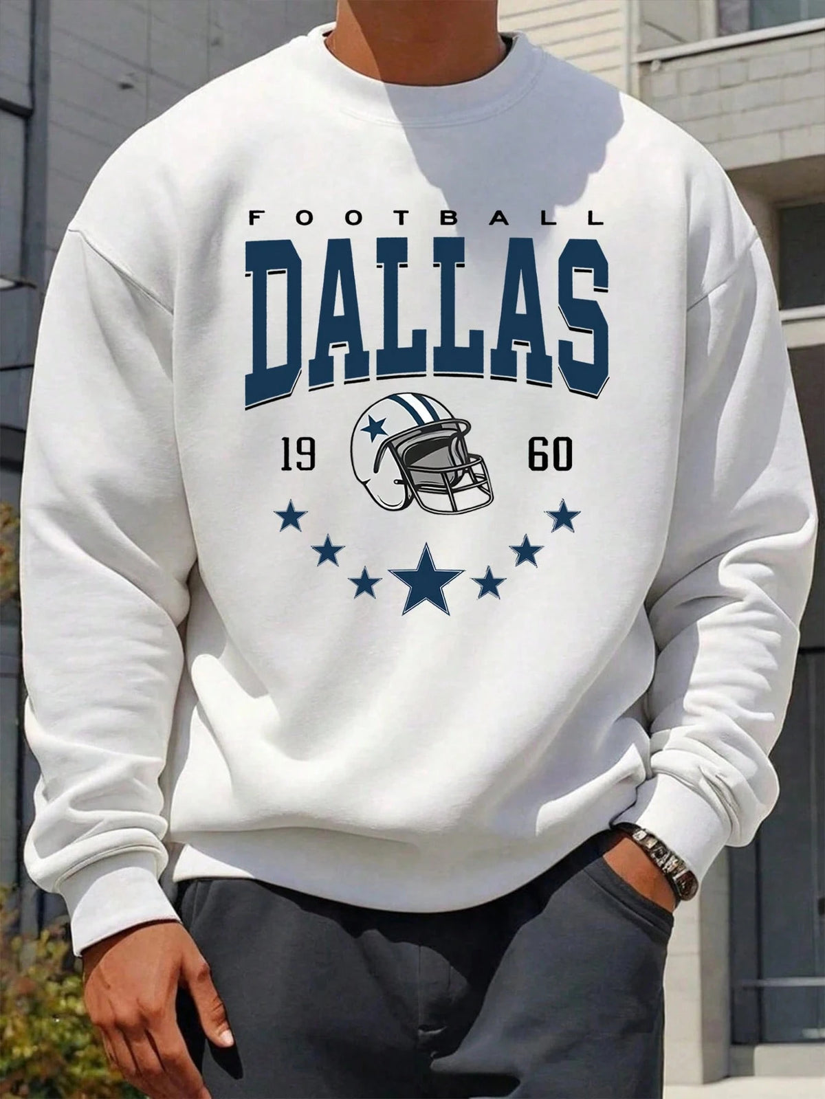 SXV Men's Casual Street Versatile Dallas Football Sports Element Print Crew Neck Pullover Sweatshirt