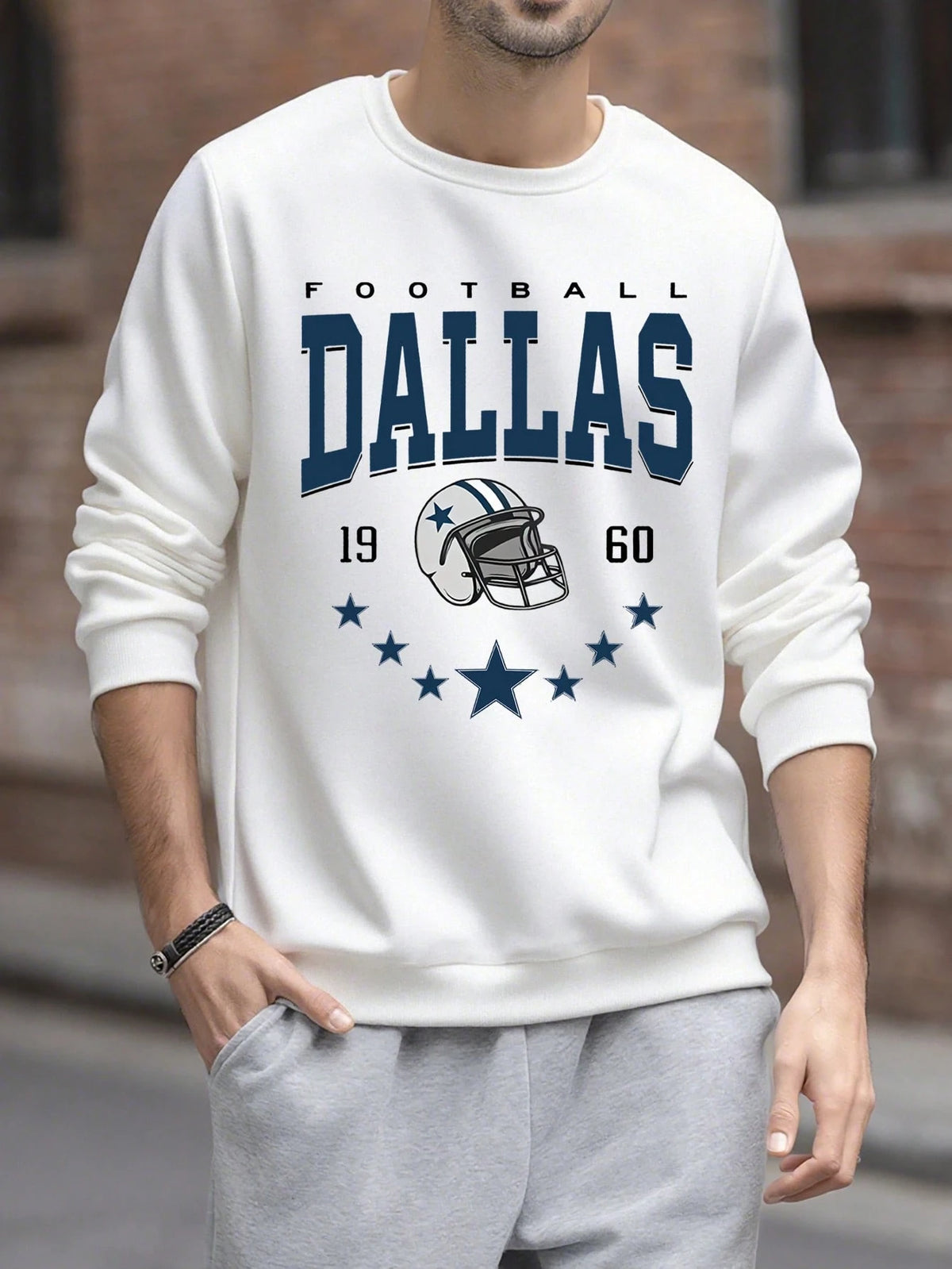 SXV Men's Casual Street Versatile Dallas Football Sports Element Print Crew Neck Pullover Sweatshirt