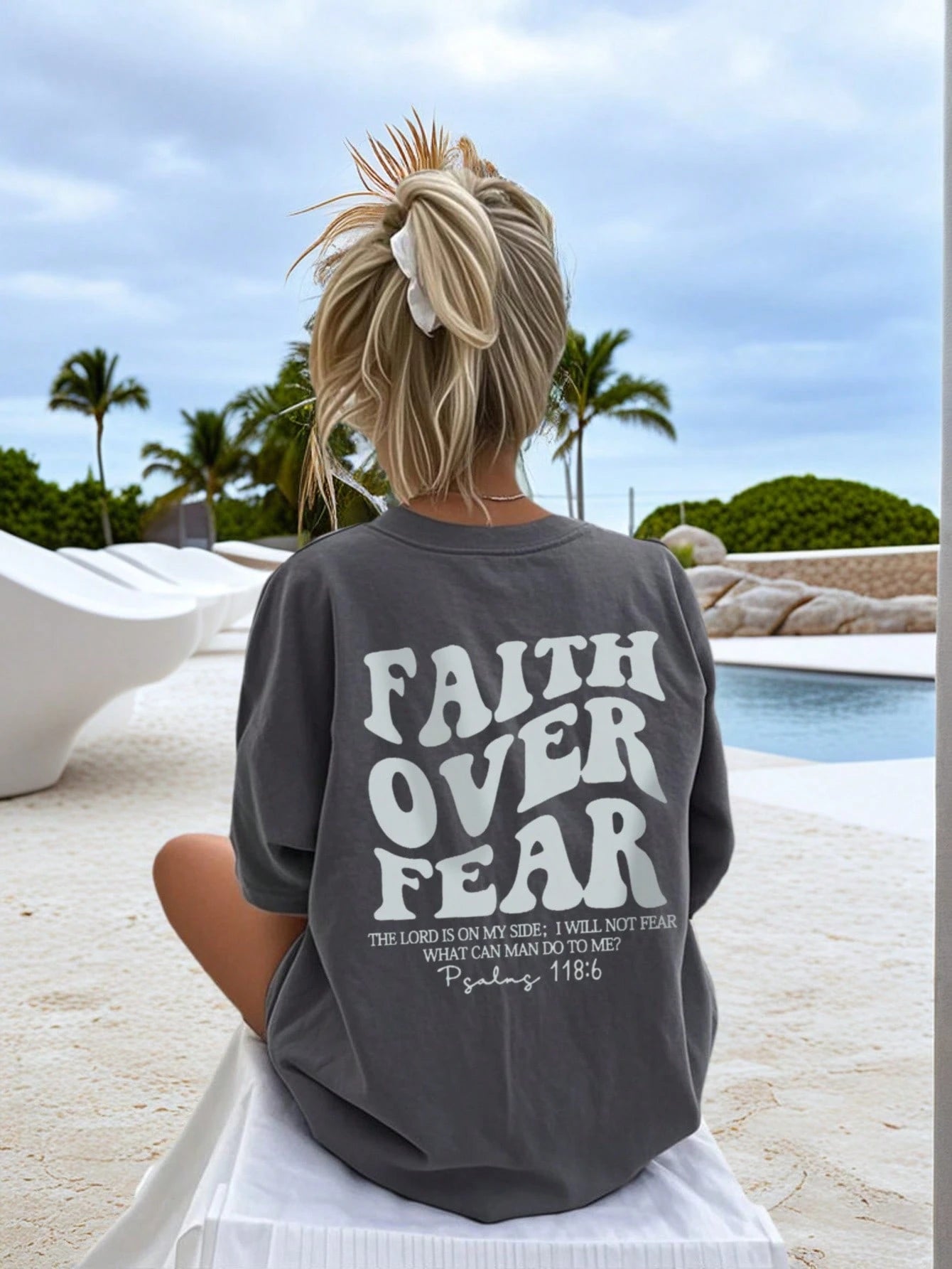 SXV Women's Belief Overcomes Fear Letter Print Casual Round Neck Short Sleeve T-Shirt