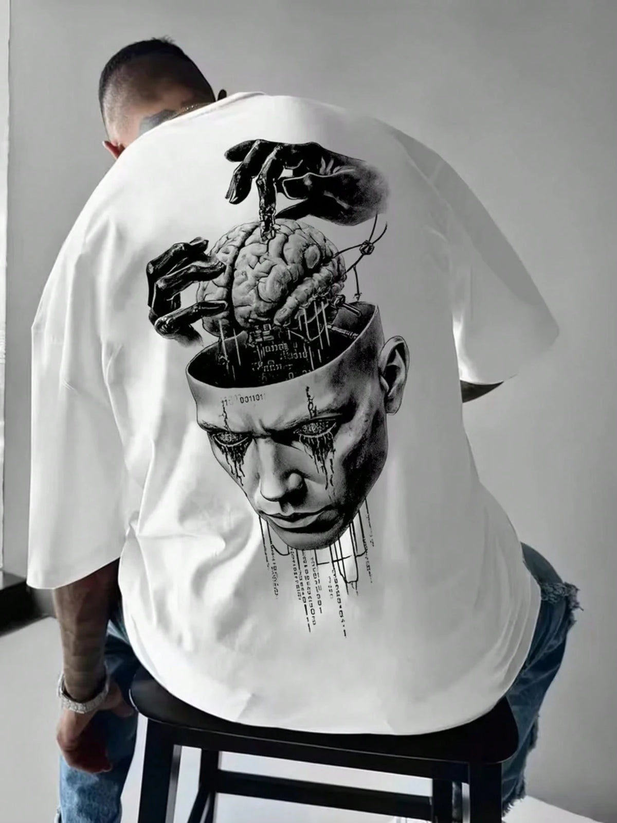 SXV Summer Fashion Versatile Mask Brain Print Crew Neck Short Sleeve T-Shirt