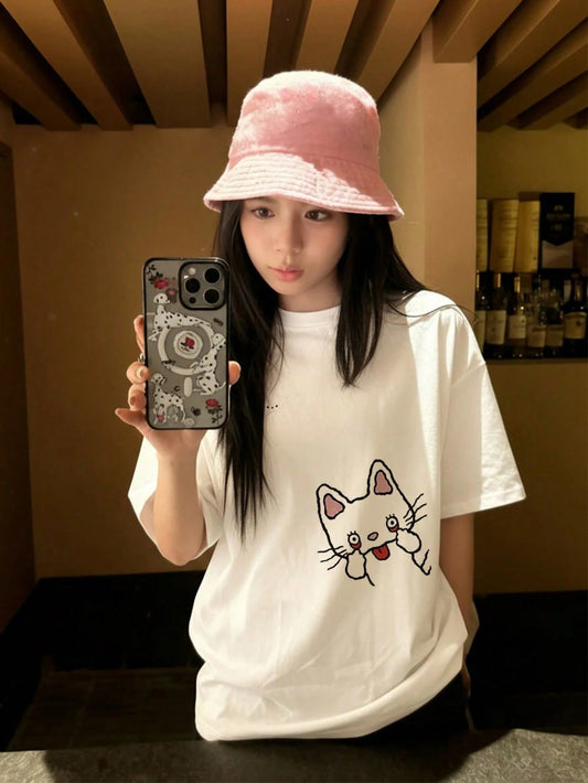 SXV Summer Cotton, Round Neck, Loose Fit, Versatile, Simple, English Print Short-Sleeve T-shirt