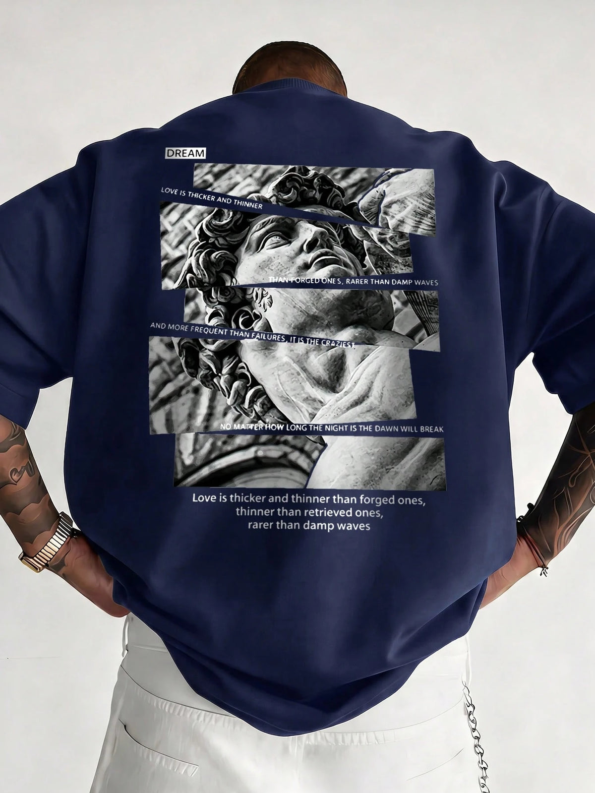 SXV Vintage David Statue Patchwork Back Print Short Sleeve T-Shirt