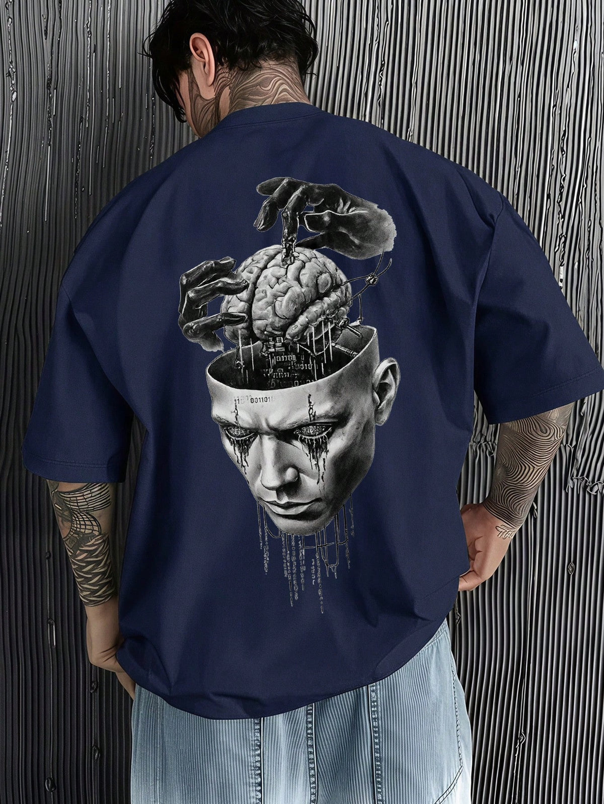 SXV Summer Fashion Versatile Mask Brain Print Crew Neck Short Sleeve T-Shirt