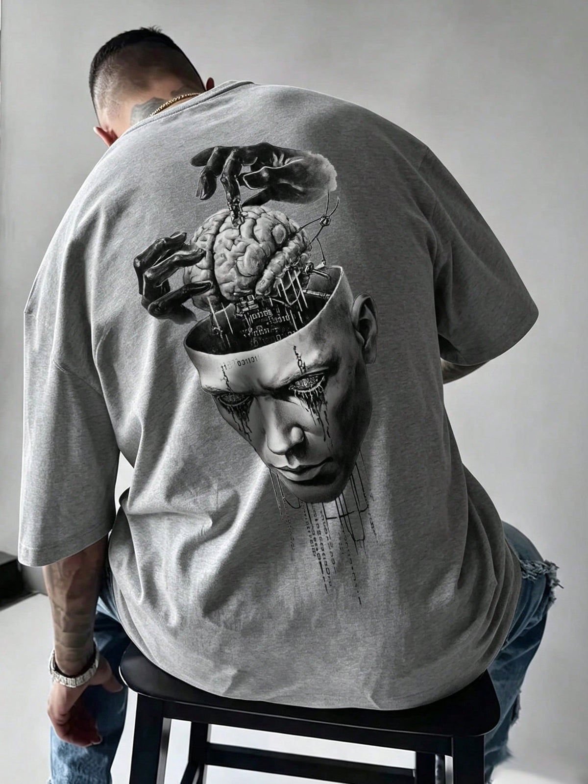 SXV Summer Fashion Versatile Mask Brain Print Crew Neck Short Sleeve T-Shirt